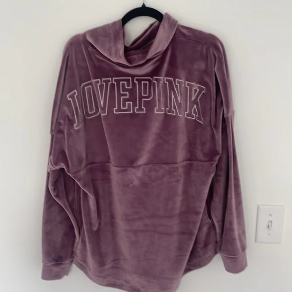 PINK Victoria's Secret Velour Cowl Neck Pullover, Purple - Size S - Picture 4 of 6